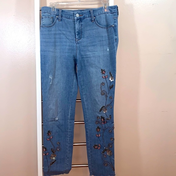 Chico’s So Slimming Beaded Vines Girlfriend Ankle Jeans - Picture 1 of 11